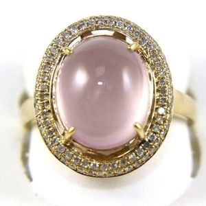 Pink Rose Quartz Ring w/Diamond Halo 14k YG 5.39Ct